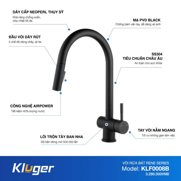 Vòi rửa bát KLUGER KLF0008SB - Ảnh 2