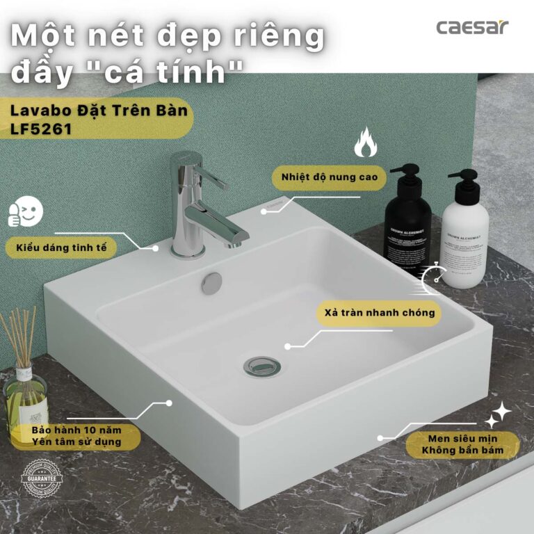 Chậu lavabo treo tường CAESAR LF5261 PF2463 chân lửng - Ảnh 3