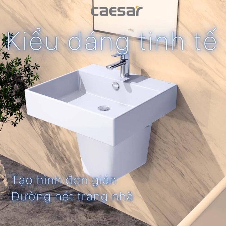 Chậu lavabo treo tường CAESAR LF5263 PF2463 chân lửng - Ảnh 6