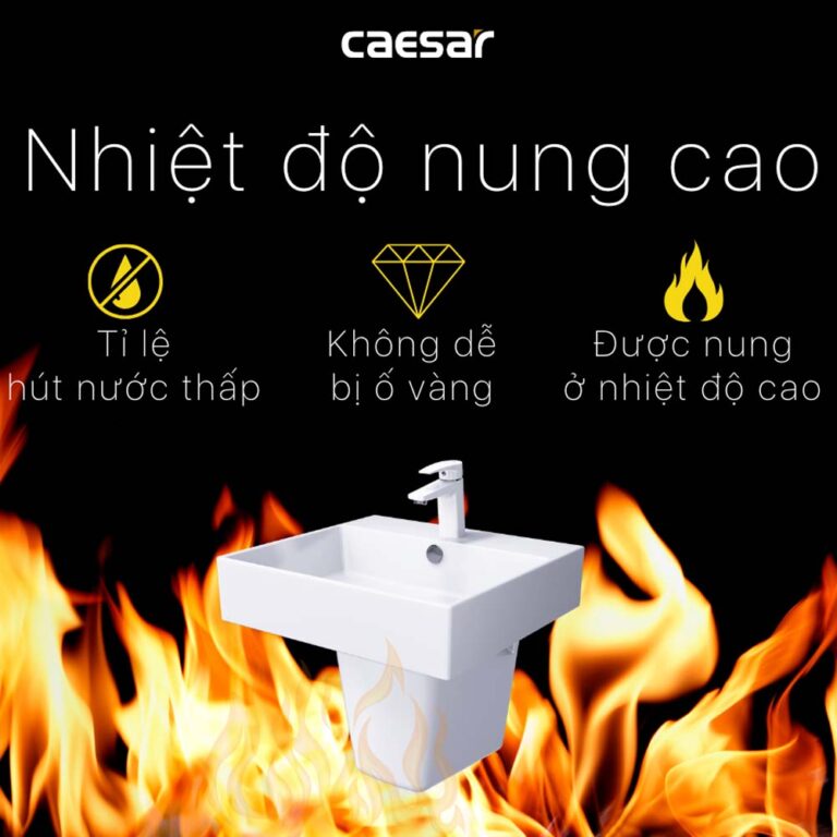 Chậu lavabo treo tường CAESAR LF5263 PF2463 chân lửng - Ảnh 9