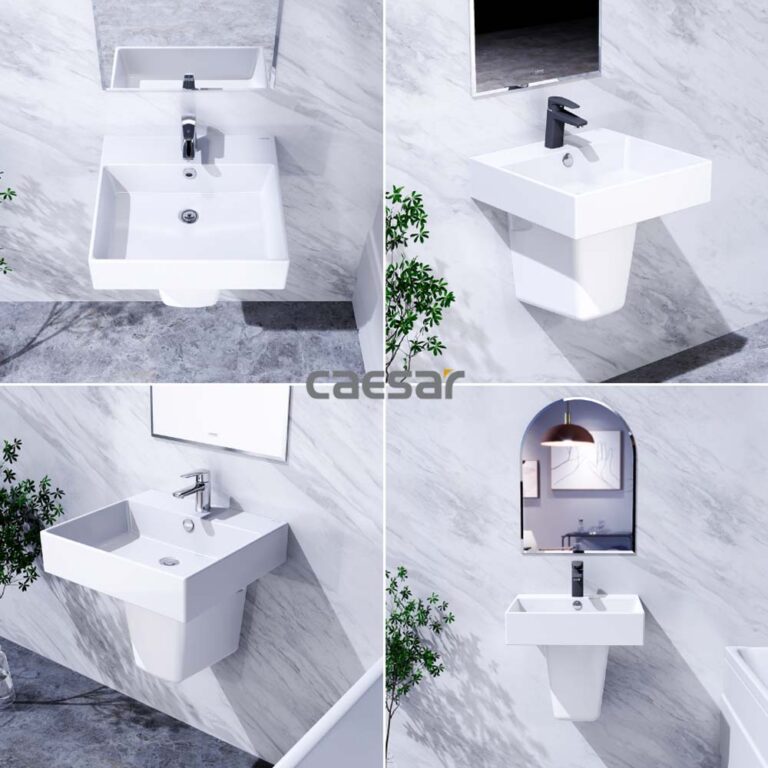Chậu lavabo treo tường CAESAR LF5263 PF2463 chân lửng - Ảnh 11