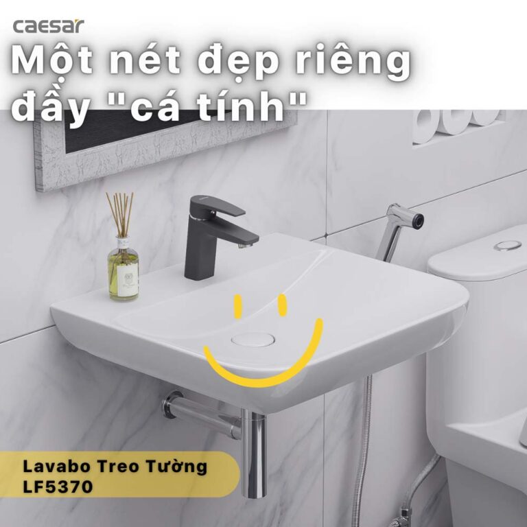 Chậu lavabo treo tường CAESAR LF5370 PF2463 chân lửng - Ảnh 3