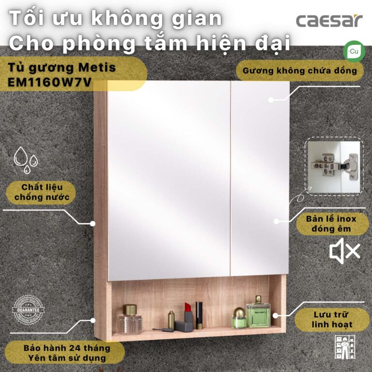 Tủ gương CAESAR EM1160W7V treo tường - Ảnh 3