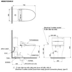 bản vẽ kích thước Bồn cầu thông minh TOTO MS857CDW15 nắp rửa điện tử TCF24460AAA