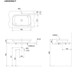 bản vẽ kích thước Chậu lavabo đặt bàn TOTO LW630JDW/F#SCR