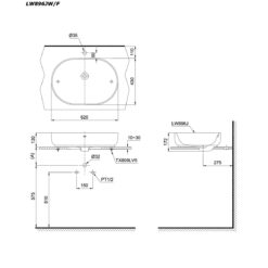 bản vẽ kích thước Chậu lavabo đặt bàn TOTO LW896JW/F#SCR