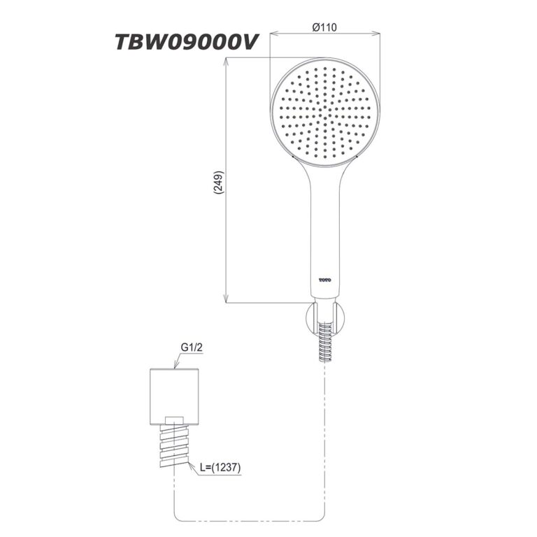 bản vẽ kích thước Tay sen tắm TOTO TBW09000V