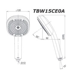 bản vẽ kích thước Tay sen tắm TOTO TBW15CE0A massage 4 chế độ