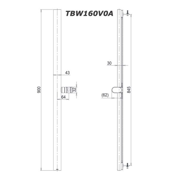 bản vẽ kích thước Thanh trượt sen tắm TOTO TBW160V0A