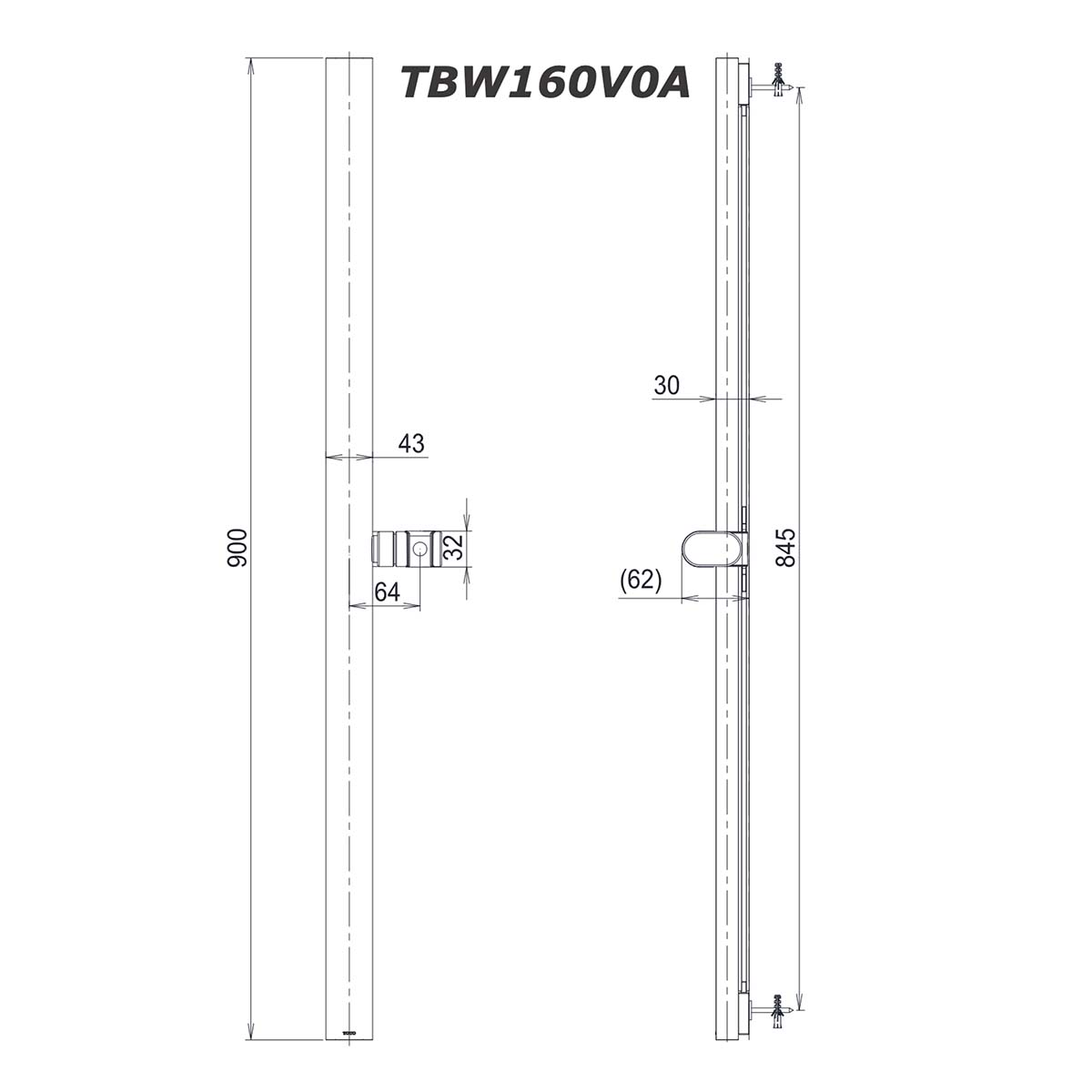 bản vẽ kích thước Thanh trượt sen tắm TOTO TBW160V0A