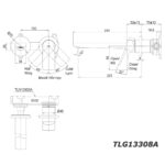 bản vẽ kích thước Vòi lavabo TOTO TLG13308A TLN103G0A 2 lỗ âm tường nóng lạnh GT
