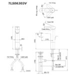 bản vẽ kích thước Vòi lavabo TOTO TLS06303V cổ cao nóng lạnh
