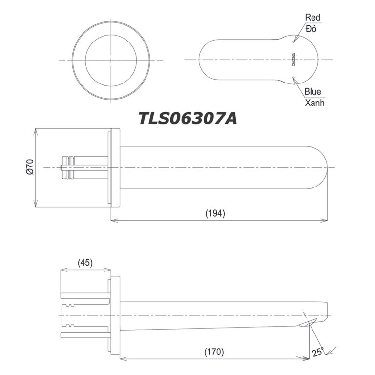 bản vẽ kích thước Vòi lavabo TOTO TLS06307A TLS01309B1 2 lỗ âm tường nóng lạnh LH