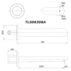 bản vẽ kích thước Vòi lavabo TOTO TLS06308A TLS01309B1 2 lỗ âm tường nóng lạnh LH