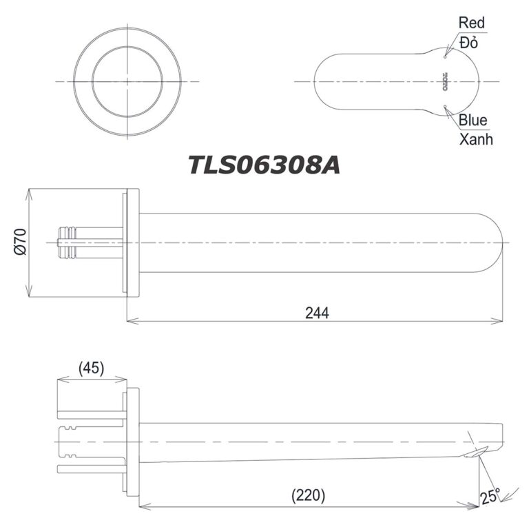 bản vẽ kích thước Vòi lavabo TOTO TLS06308A TLS01309B1 2 lỗ âm tường nóng lạnh LH