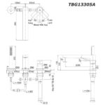 bản vẽ kích thước Vòi sen bồn tắm TOTO TBG13305A gắn bồn 3 lỗ GT nóng lạnh