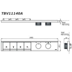 bản vẽ kích thước Bảng điều khiển sen âm tường TOTO TBV11140A TBN11FC0A 4 đường nước