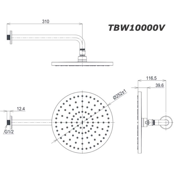 bản vẽ kích thước Bát sen âm tường TOTO TBW10010V gắn trần