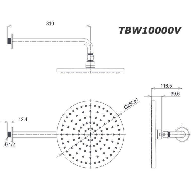 bản vẽ kích thước Bát sen âm tường TOTO TBW10010V gắn trần