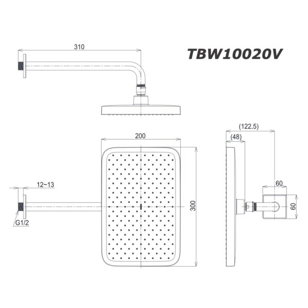 bản vẽ kích thước Bát sen âm tường TOTO TBW10020V gắn tường