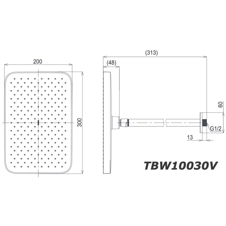 bản vẽ kích thước Bát sen âm tường TOTO TBW10030V gắn trần