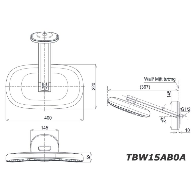 bản vẽ kích thước Bát sen âm tường TOTO TBW15AB0A gắn tường