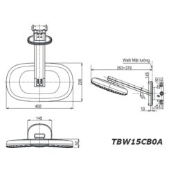 bản vẽ kích thước Bát sen âm tường TOTO TBW15CB0A TBN01002B gắn tường