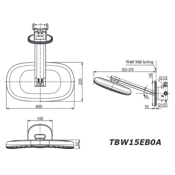 bản vẽ kích thước Bát sen âm tường TOTO TBW15EB0A TBN01003A gắn tường