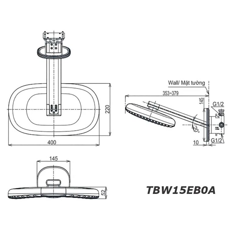 bản vẽ kích thước Bát sen âm tường TOTO TBW15EB0A TBN01003A gắn tường