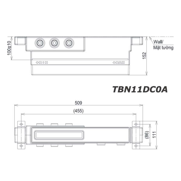bản vẽ kích thước Van âm tường TOTO TBN11DC0A 3 đường nước
