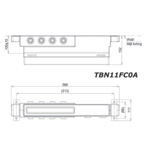 bản vẽ kích thước Van âm tường TOTO TBN11FC0A 4 đường nước