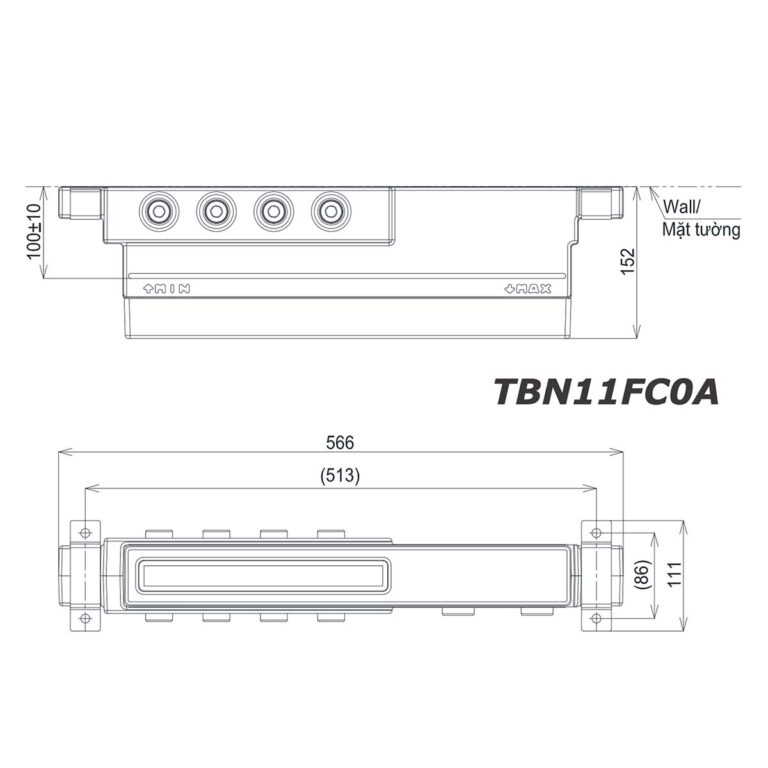 bản vẽ kích thước Van âm tường TOTO TBN11FC0A 4 đường nước