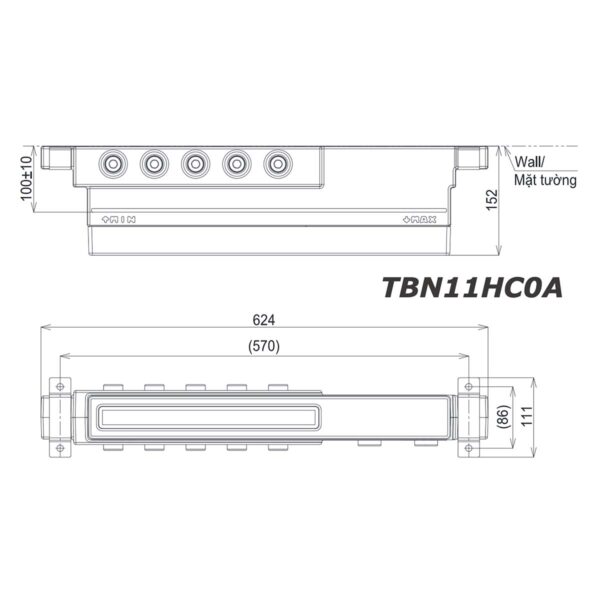 bản vẽ kích thước Van âm tường TOTO TBN11HC0A 5 đường nước