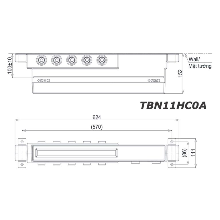 bản vẽ kích thước Van âm tường TOTO TBN11HC0A 5 đường nước