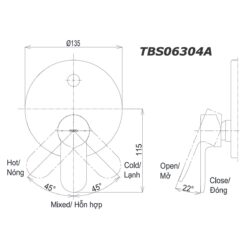 bản vẽ kích thước Van gật gù TOTO TBS06304A TBS01304B1 sen âm tường LH