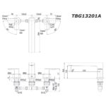 bản vẽ kích thước Vòi sen bồn tắm TOTO TBG13201A gắn bồn 3 lỗ GT nóng lạnh