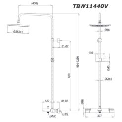 bản vẽ kích thước Vòi sen cây TOTO TBW11440V nhiệt độ