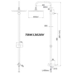 bản vẽ kích thước Vòi sen cây TOTO TBW13020V