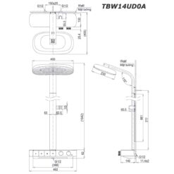 bản vẽ kích thước Vòi sen cây TOTO TBW14UD0A nhiệt độ