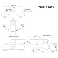 bản vẽ kích thước Vòi sen tắm TOTO TBG13302A nóng lạnh