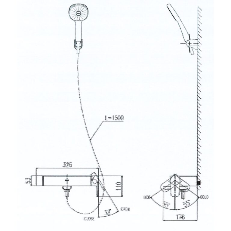 Bản vẽ kỹ thuật Vòi sen tắm INAX BFV-633S nóng lạnh