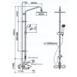 bản vẽ kích thước Vòi sen cây INAX BFV-1115S-2 nóng lạnh