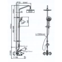 bản vẽ kích thước Vòi sen cây INAX BFV-1405S-2 nóng lạnh