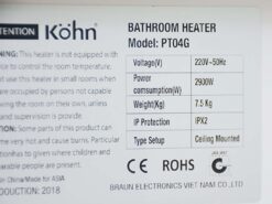 Quạt sưởi nhà tắm KOHN PT02G âm trần đa năng - Ảnh 11