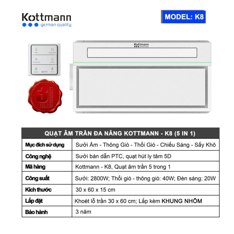 Quạt sưởi nhà tắm KOTTMANN K8 đa năng - Ảnh 3